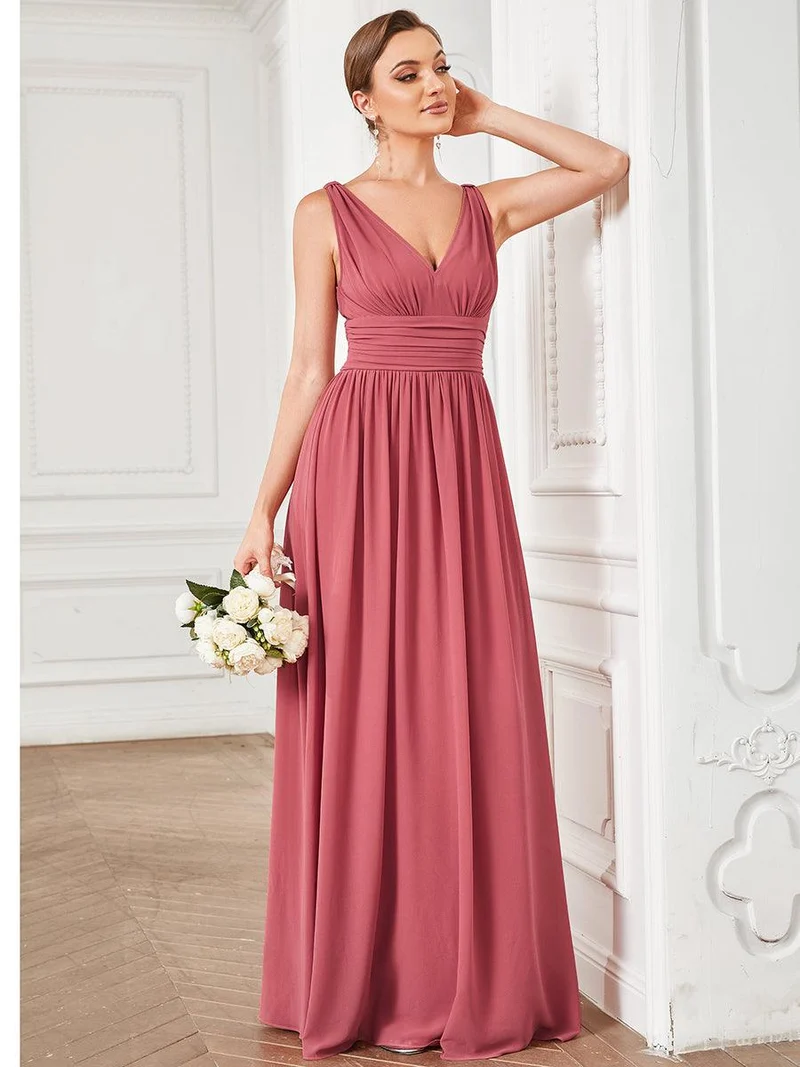 ever HUSH|Robe de demoiselle d'honneur en mousseline à col en V