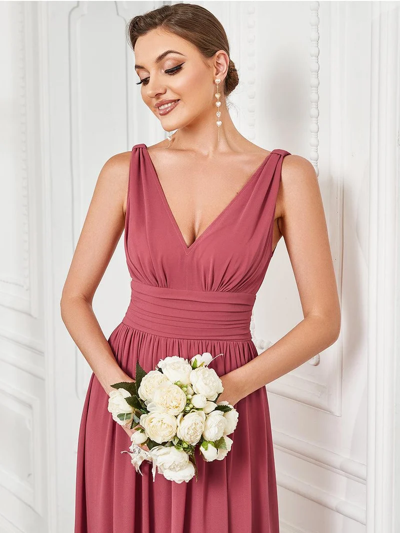 ever HUSH|Robe de demoiselle d'honneur en mousseline à col en V