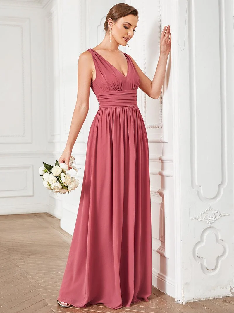 ever HUSH|Robe de demoiselle d'honneur en mousseline à col en V