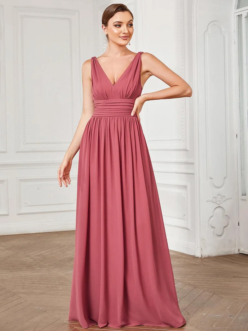ever HUSH|Robe de demoiselle d'honneur en mousseline à col en V