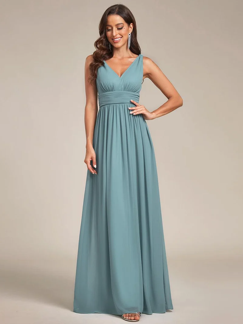 ever HUSH|Robe de demoiselle d'honneur en mousseline à col en V