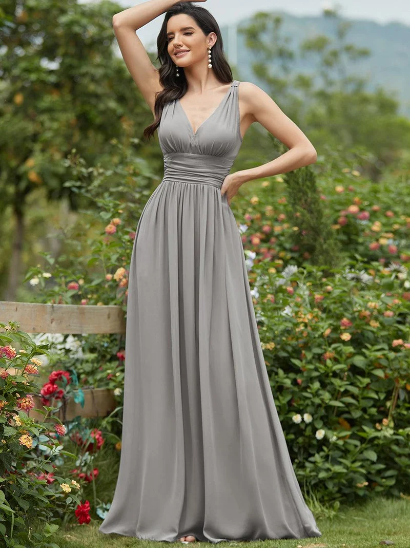 ever HUSH|Robe de demoiselle d'honneur en mousseline à col en V