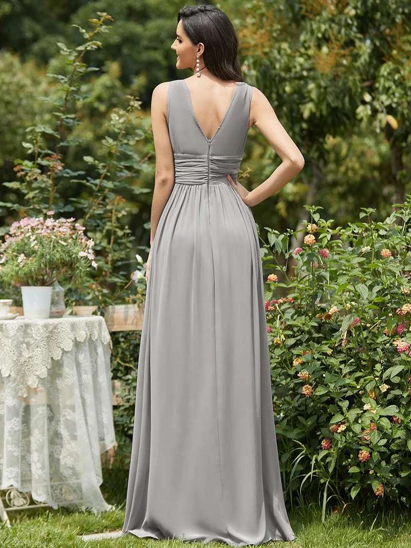 ever HUSH|Robe de demoiselle d'honneur en mousseline à col en V