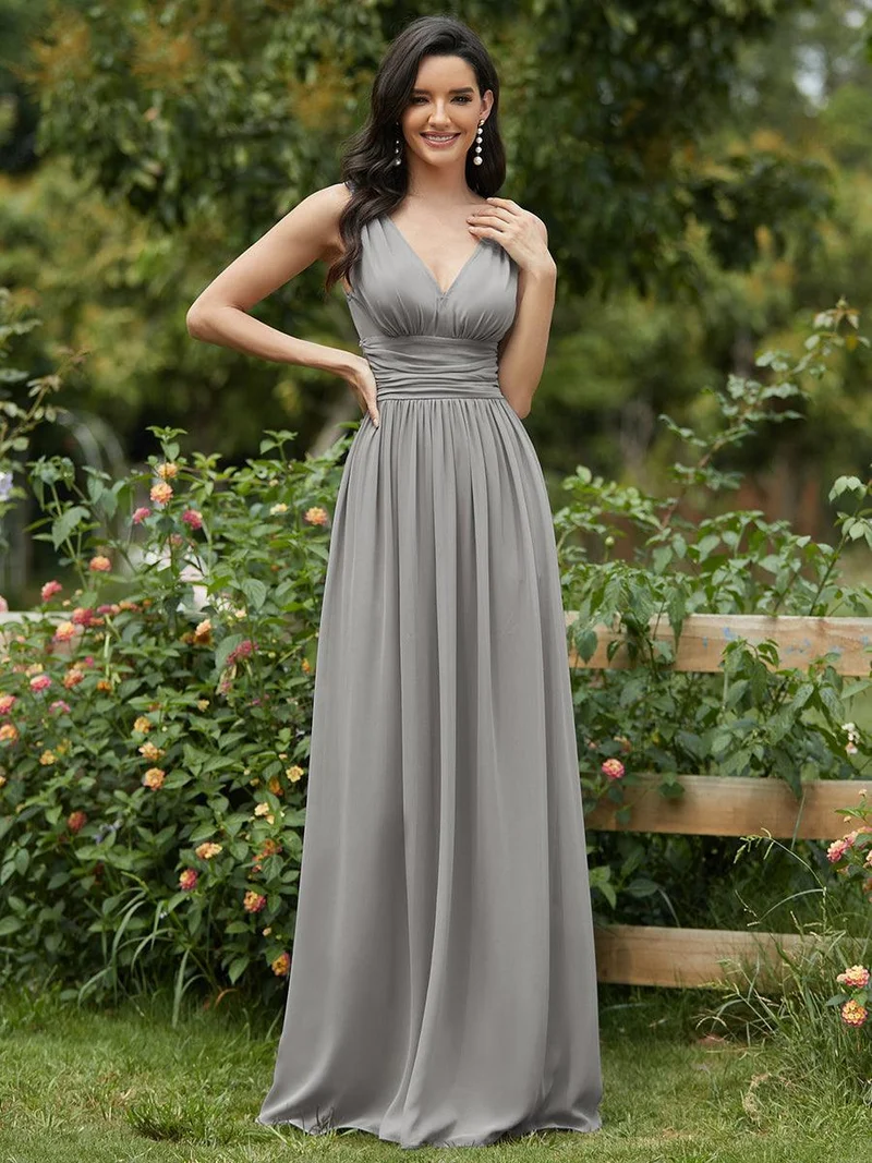 ever HUSH|Robe de demoiselle d'honneur en mousseline à col en V