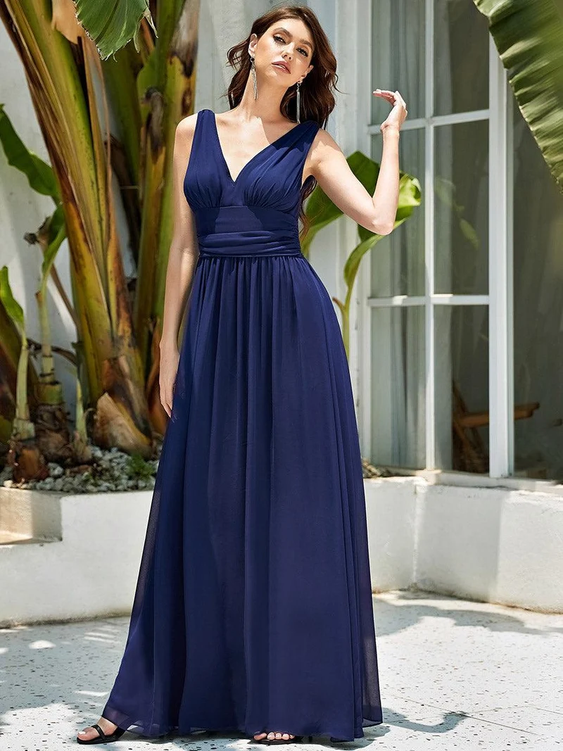 ever HUSH|Robe de demoiselle d'honneur en mousseline à col en V