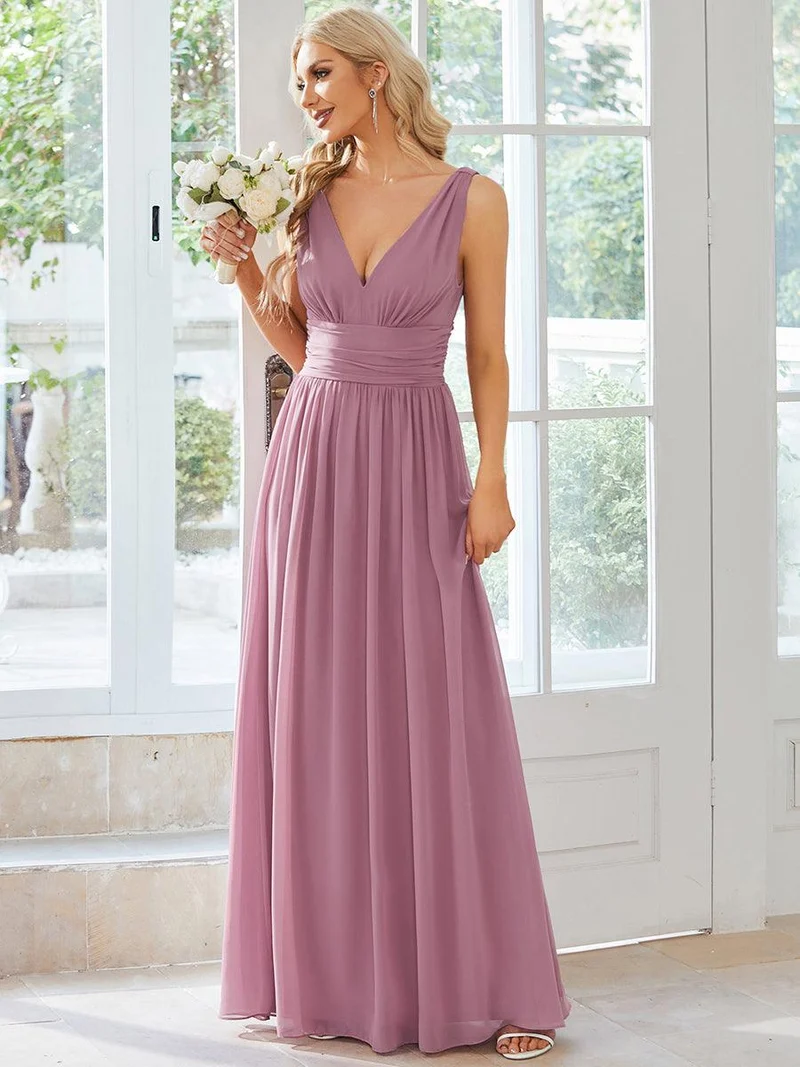 ever HUSH|Robe de demoiselle d'honneur en mousseline à col en V