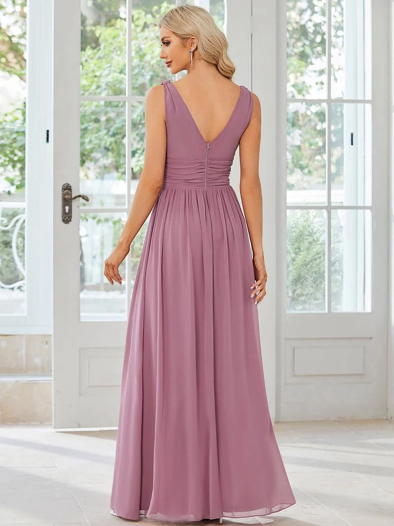 ever HUSH|Robe de demoiselle d'honneur en mousseline à col en V