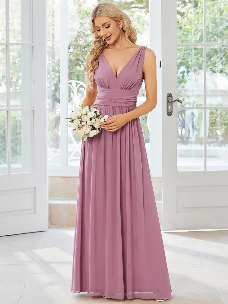 ever HUSH|Robe de demoiselle d'honneur en mousseline à col en V