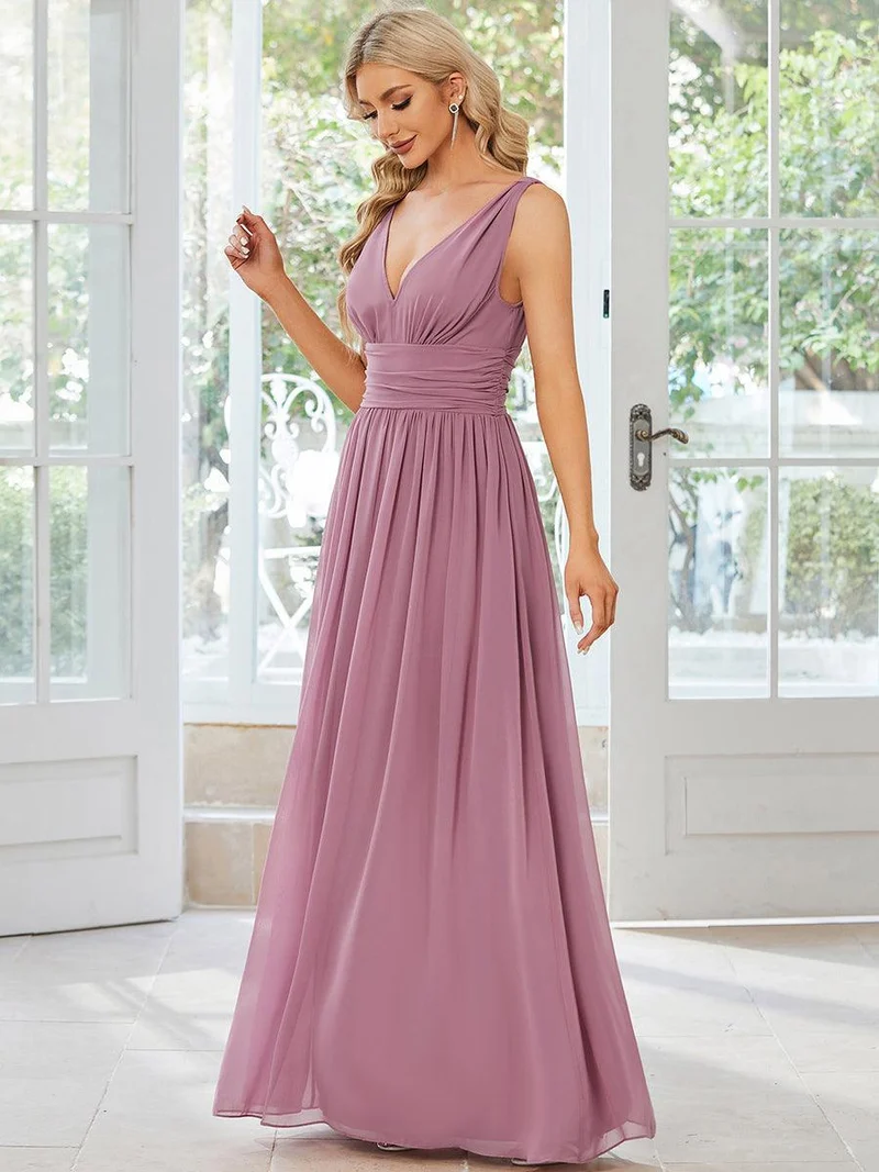 ever HUSH|Robe de demoiselle d'honneur en mousseline à col en V