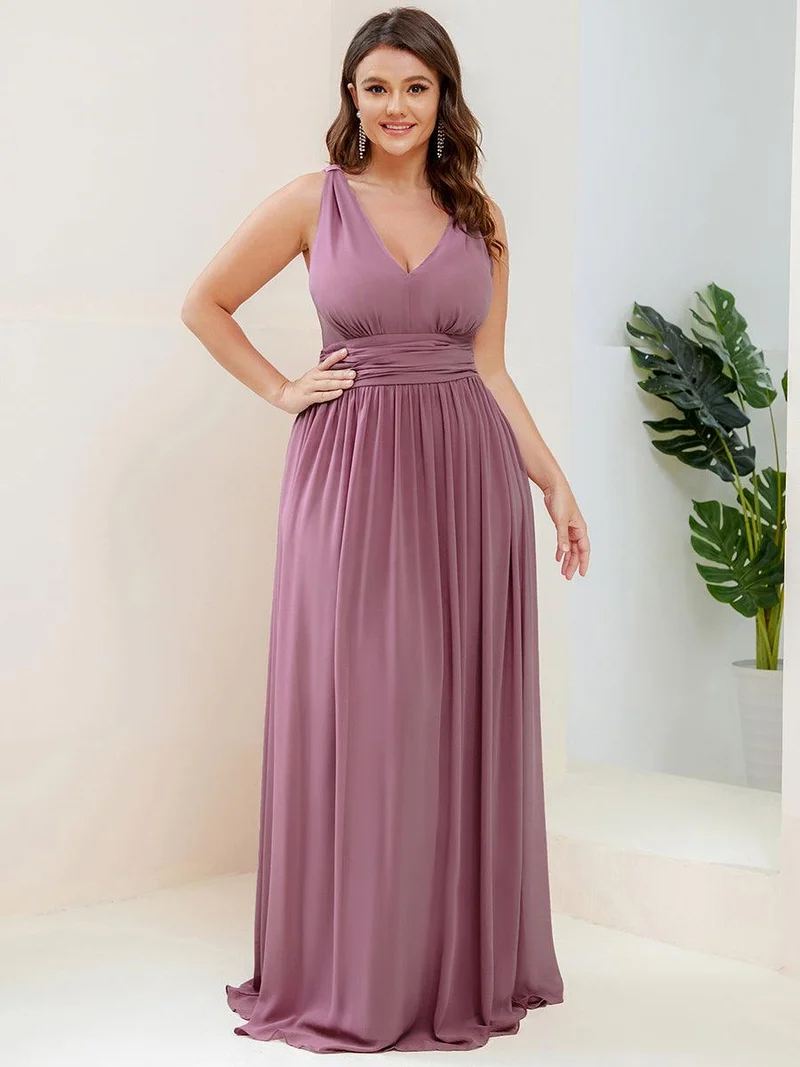 ever HUSH|Robe de demoiselle d'honneur en mousseline à col en V