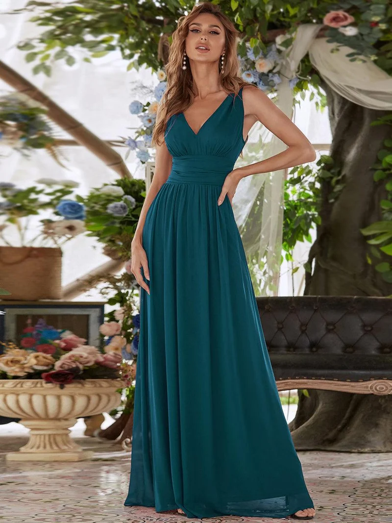 ever HUSH|Robe de demoiselle d'honneur en mousseline à col en V
