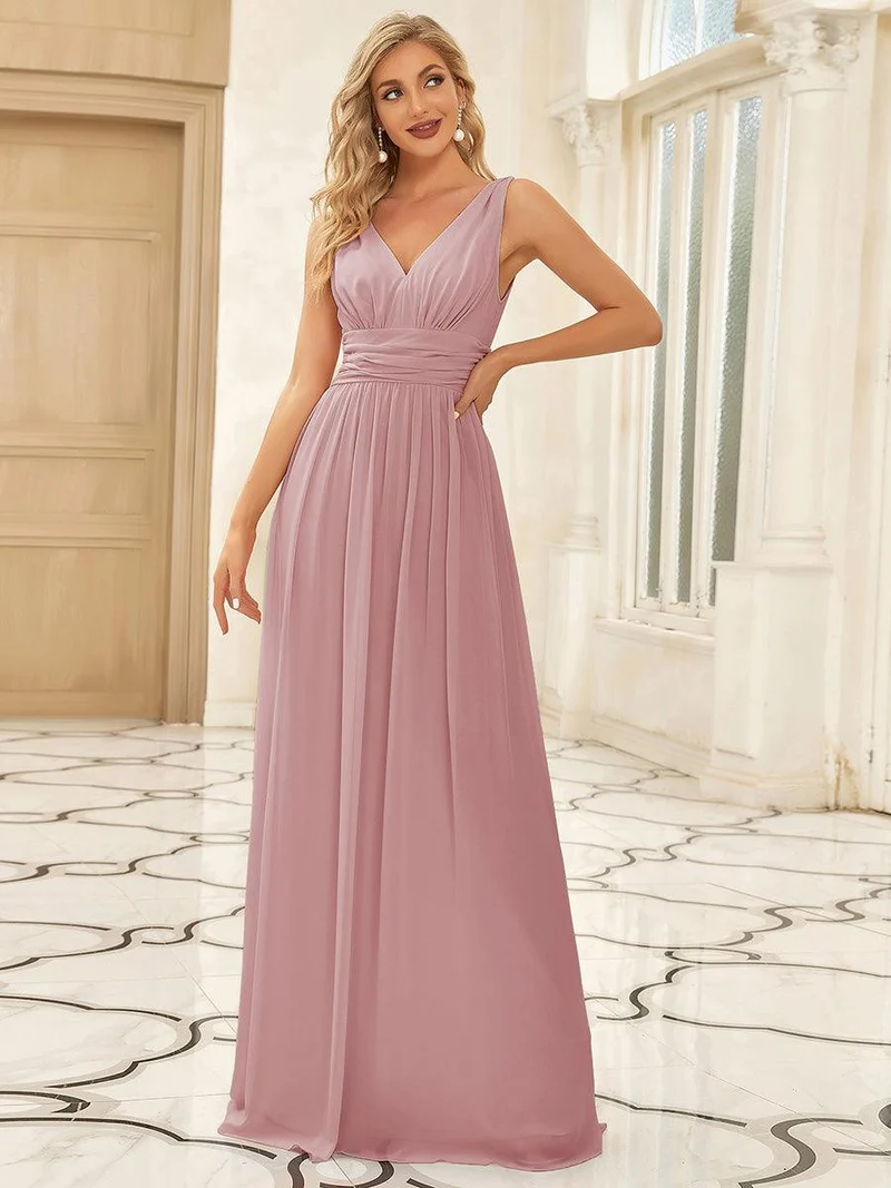 ever HUSH|Robe de demoiselle d'honneur en mousseline à col en V