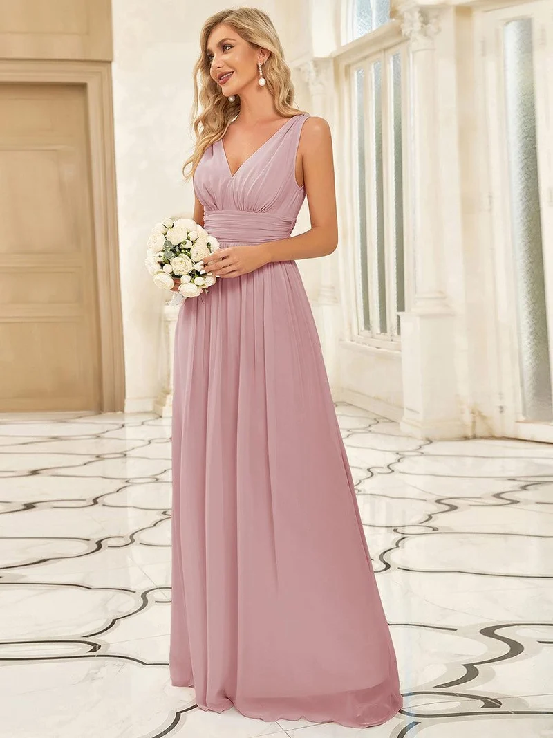 ever HUSH|Robe de demoiselle d'honneur en mousseline à col en V