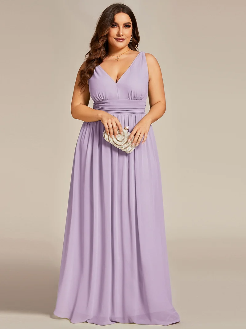 ever HUSH|Robe de demoiselle d'honneur en mousseline à col en V