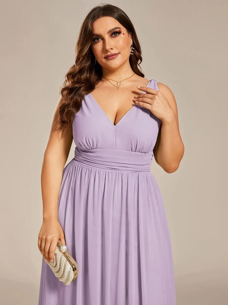 ever HUSH|Robe de demoiselle d'honneur en mousseline à col en V