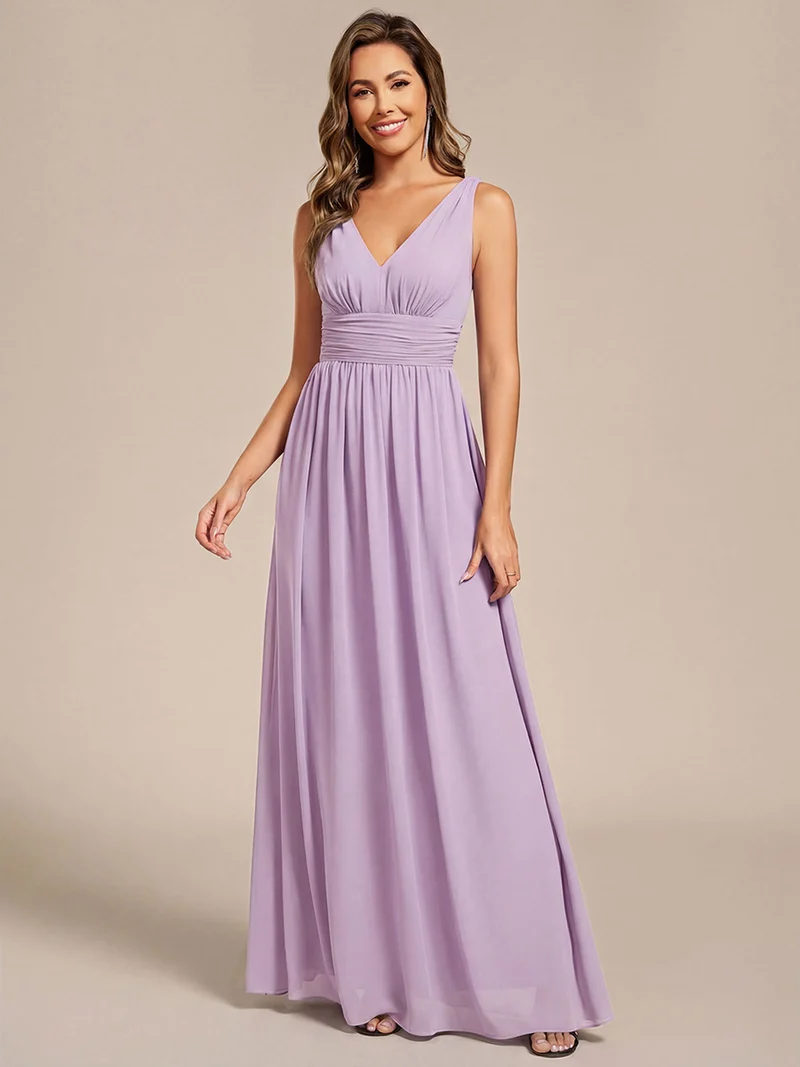 ever HUSH|Robe de demoiselle d'honneur en mousseline à col en V