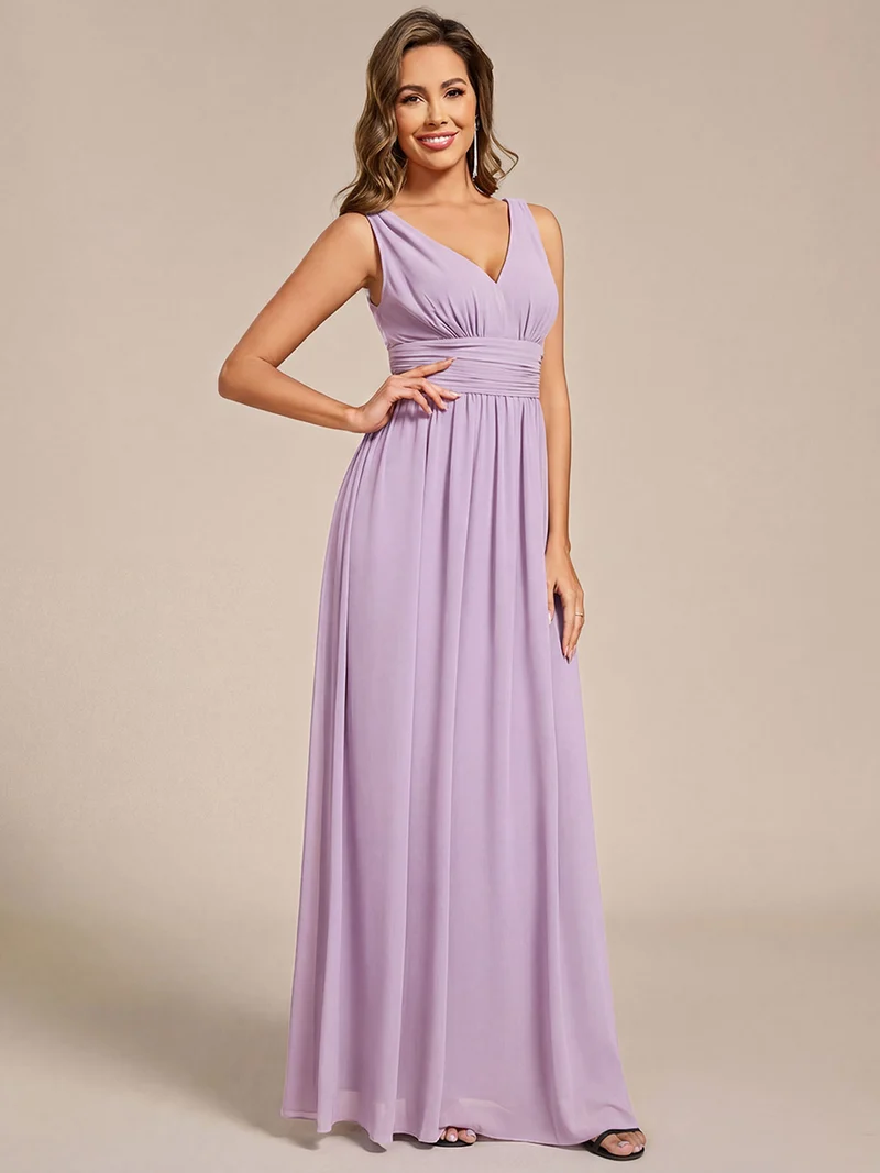 ever HUSH|Robe de demoiselle d'honneur en mousseline à col en V
