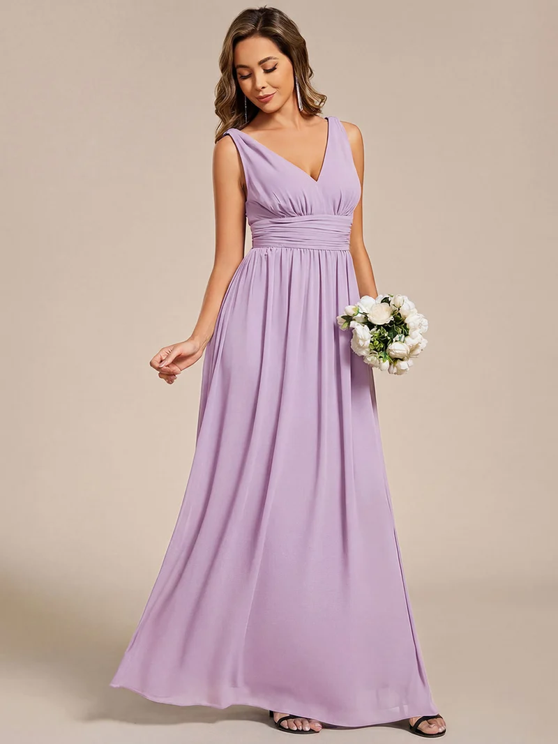 ever HUSH|Robe de demoiselle d'honneur en mousseline à col en V