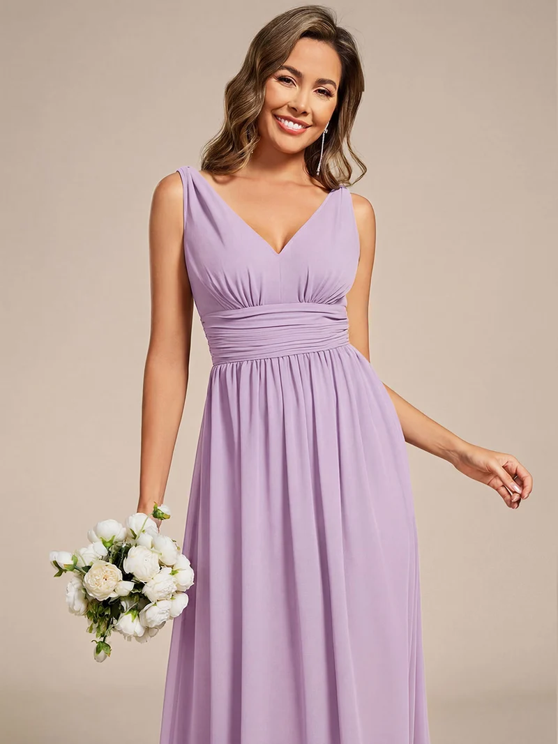 ever HUSH|Robe de demoiselle d'honneur en mousseline à col en V