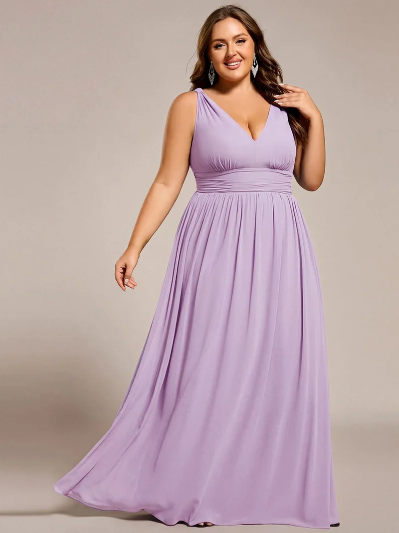 ever HUSH|Robe de demoiselle d'honneur en mousseline à col en V