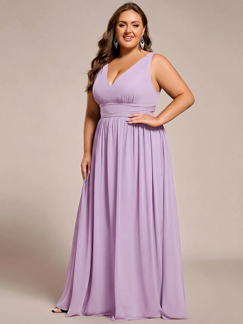 ever HUSH|Robe de demoiselle d'honneur en mousseline à col en V