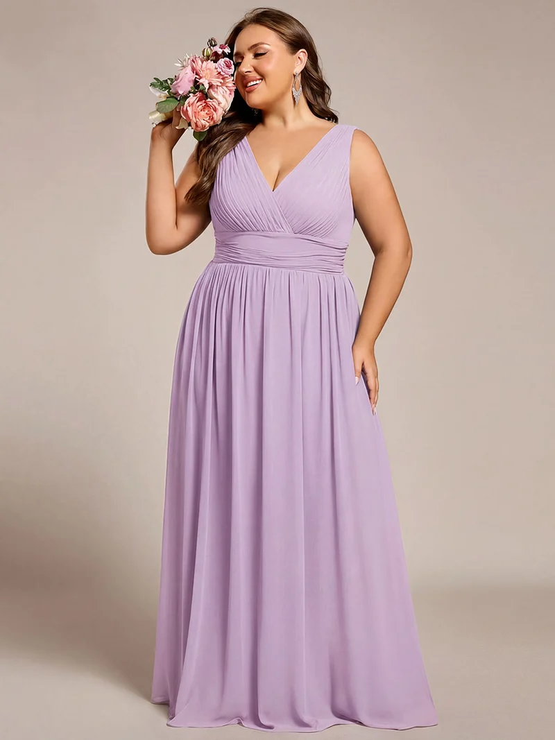 ever HUSH|Robe de demoiselle d'honneur en mousseline à col en V