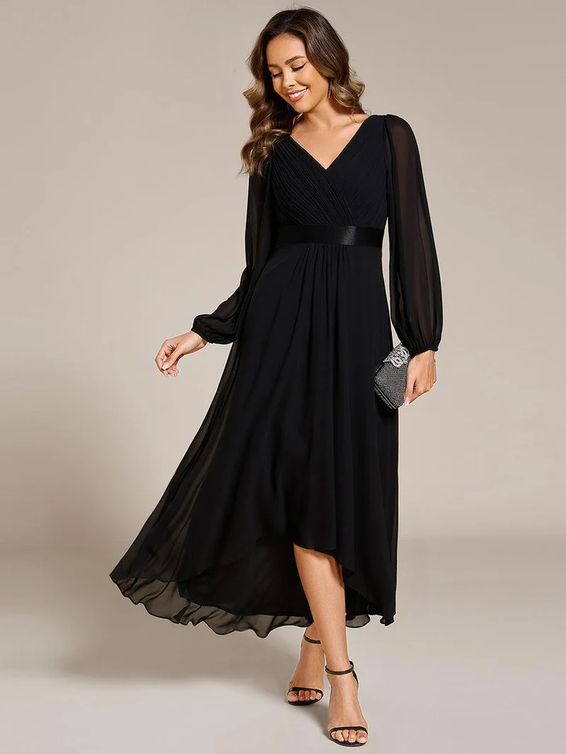 ever KEYLA|Robe midi invitée mariage à manches longues en mousseline