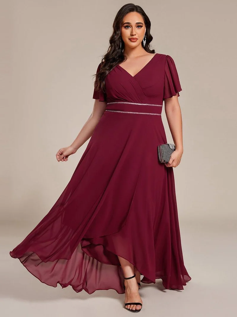 pretty DAKOTA|Robe de soirée longue en mousseline de soie à col en V et strass grande taille