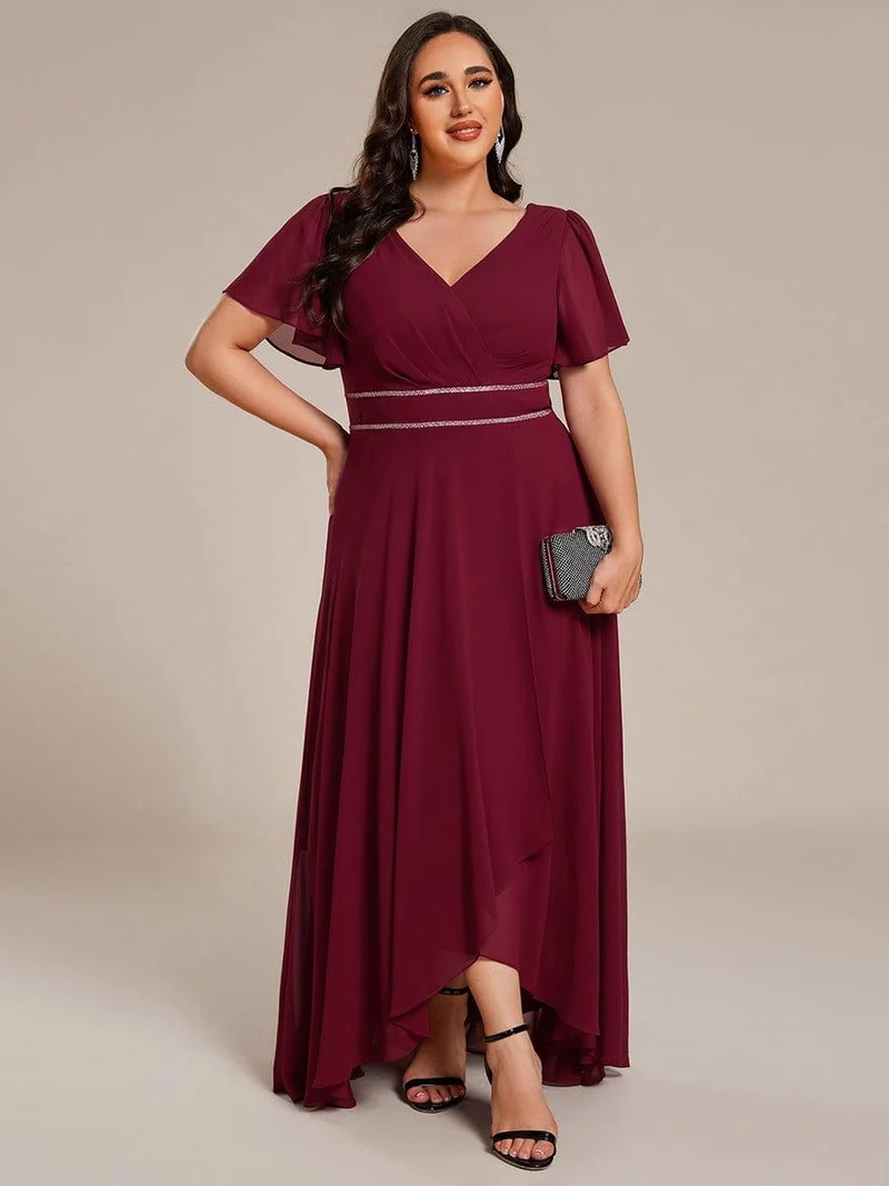 pretty DAKOTA|Robe de soirée longue en mousseline de soie à col en V et strass grande taille