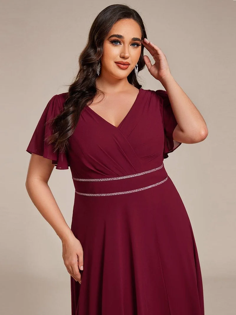 pretty DAKOTA|Robe de soirée longue en mousseline de soie à col en V et strass grande taille