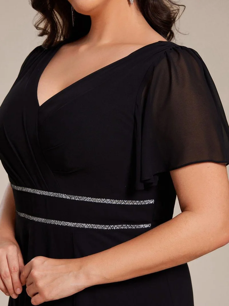 pretty DAKOTA|Robe de soirée longue en mousseline de soie à col en V et strass grande taille