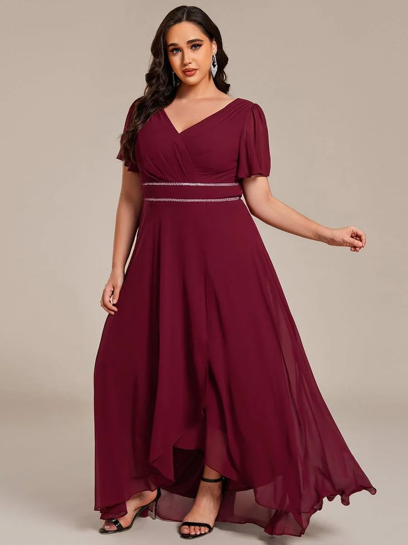 pretty DAKOTA|Robe de soirée longue en mousseline de soie à col en V et strass grande taille