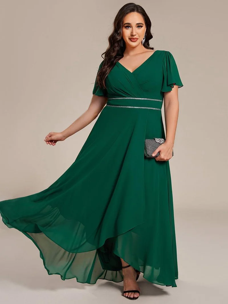 pretty DAKOTA|Robe de soirée longue en mousseline de soie à col en V et strass grande taille