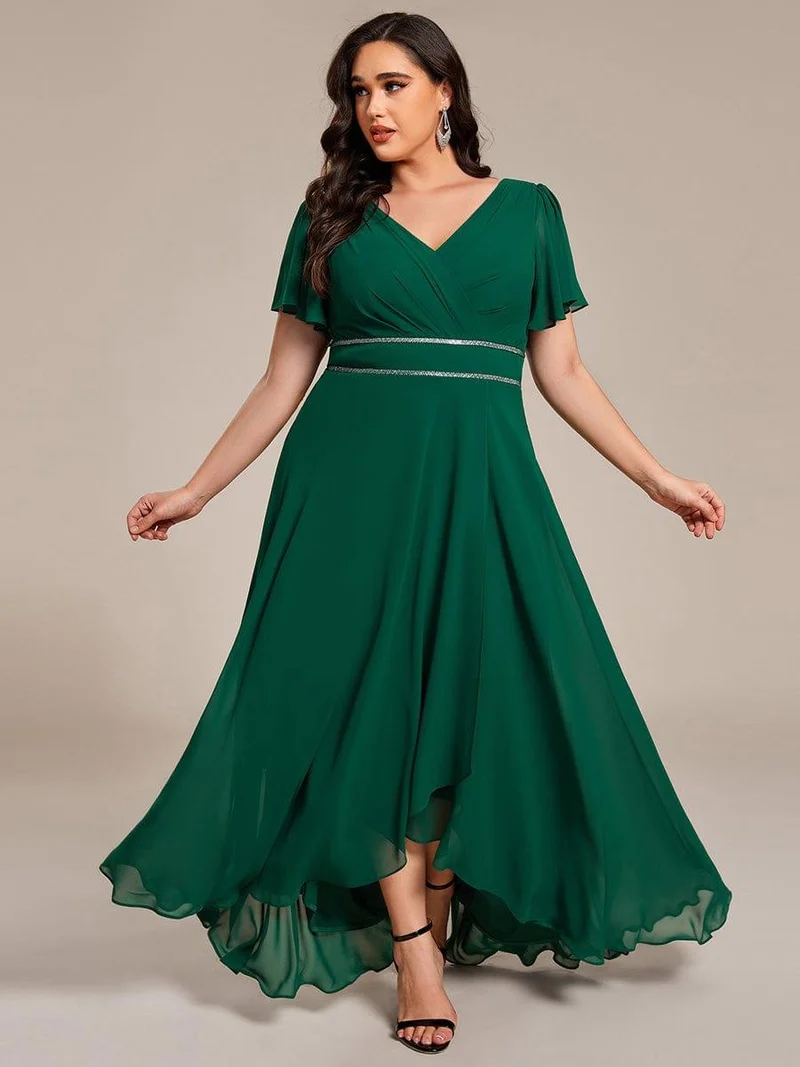 pretty DAKOTA|Robe de soirée longue en mousseline de soie à col en V et strass grande taille