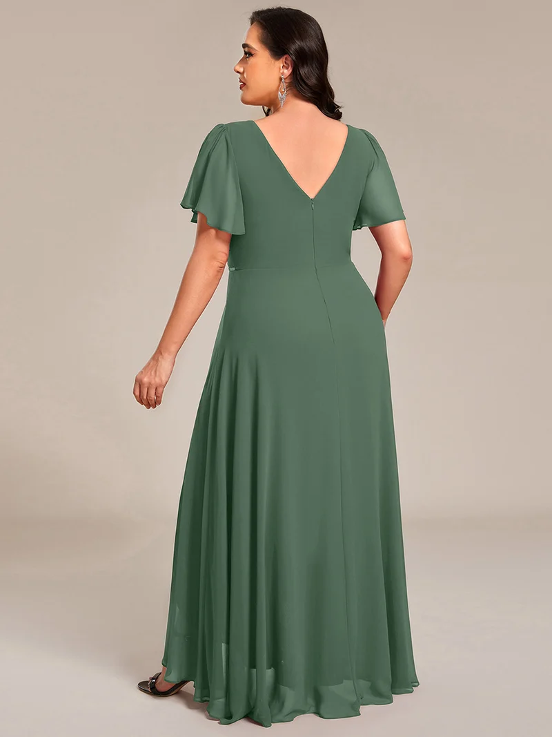pretty DAKOTA|Robe de soirée longue en mousseline de soie à col en V et strass grande taille