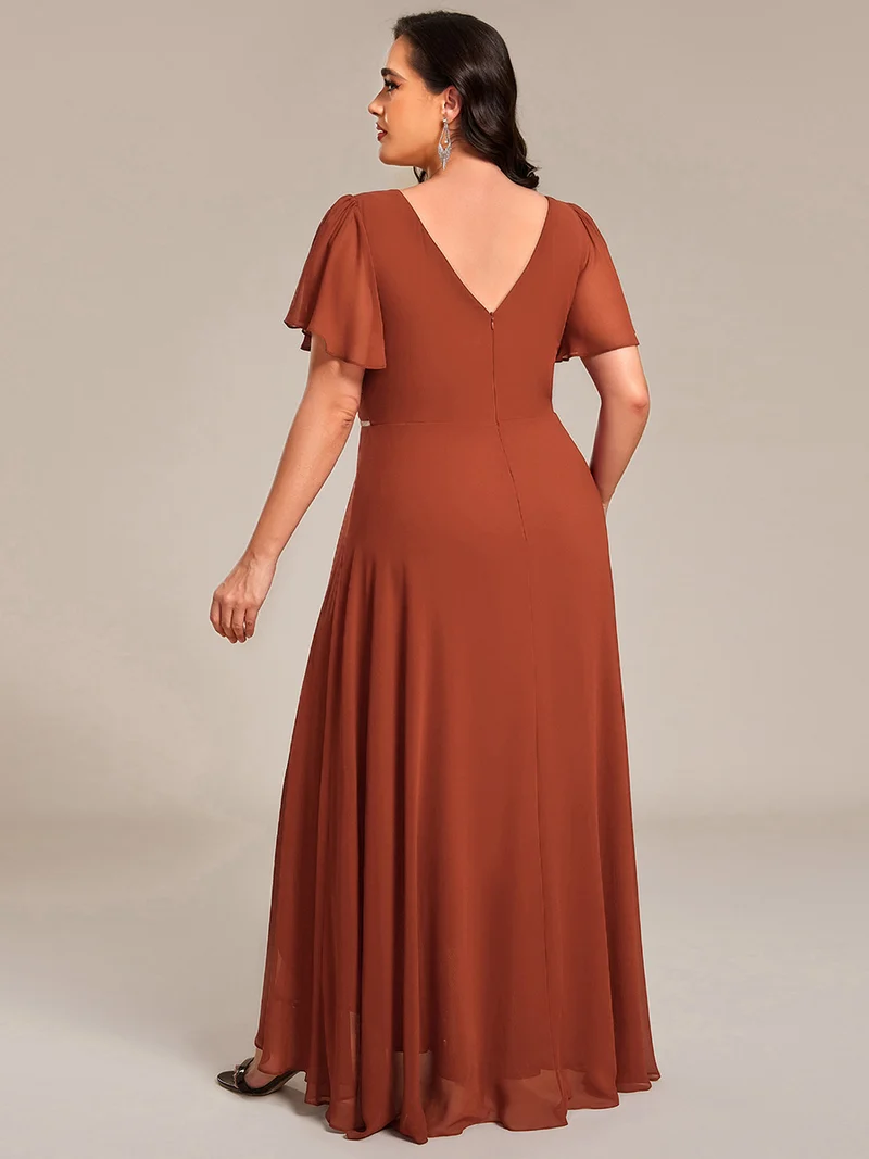 pretty DAKOTA|Robe de soirée longue en mousseline de soie à col en V et strass grande taille