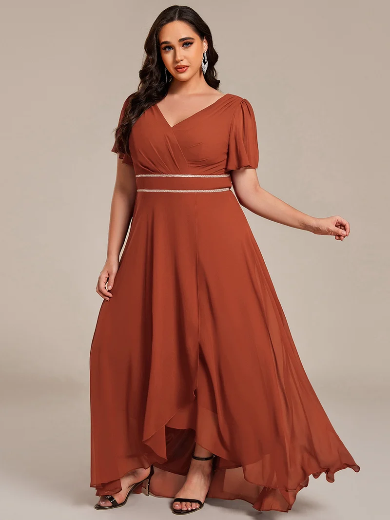 pretty DAKOTA|Robe de soirée longue en mousseline de soie à col en V et strass grande taille
