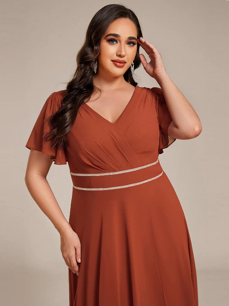 pretty DAKOTA|Robe de soirée longue en mousseline de soie à col en V et strass grande taille