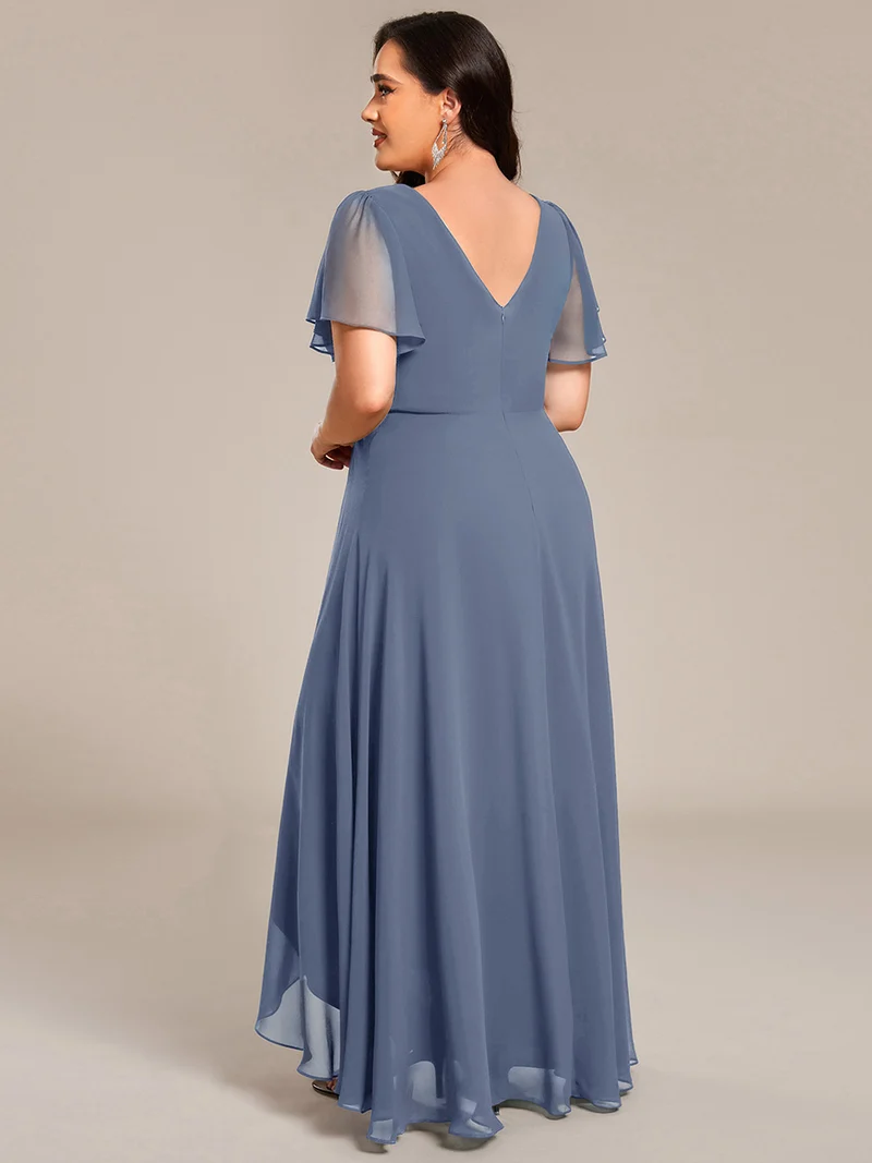 pretty DAKOTA|Robe de soirée longue en mousseline de soie à col en V et strass grande taille