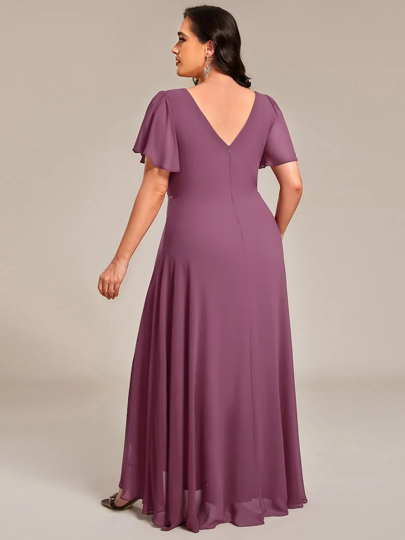 pretty DAKOTA|Robe de soirée longue en mousseline de soie à col en V et strass grande taille