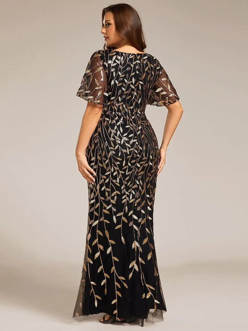 pretty DIONE|Robe de soirée sirène à paillettes et tulle à col en V grande taille
