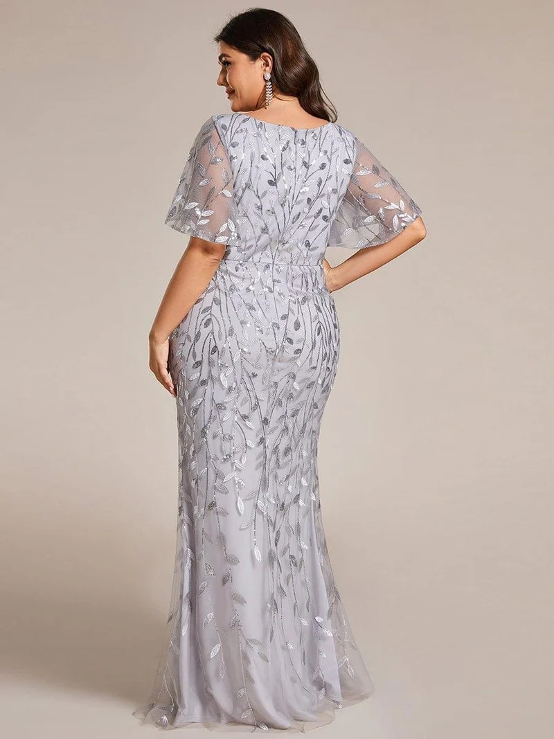 pretty DIONE|Robe de soirée sirène à paillettes et tulle à col en V grande taille
