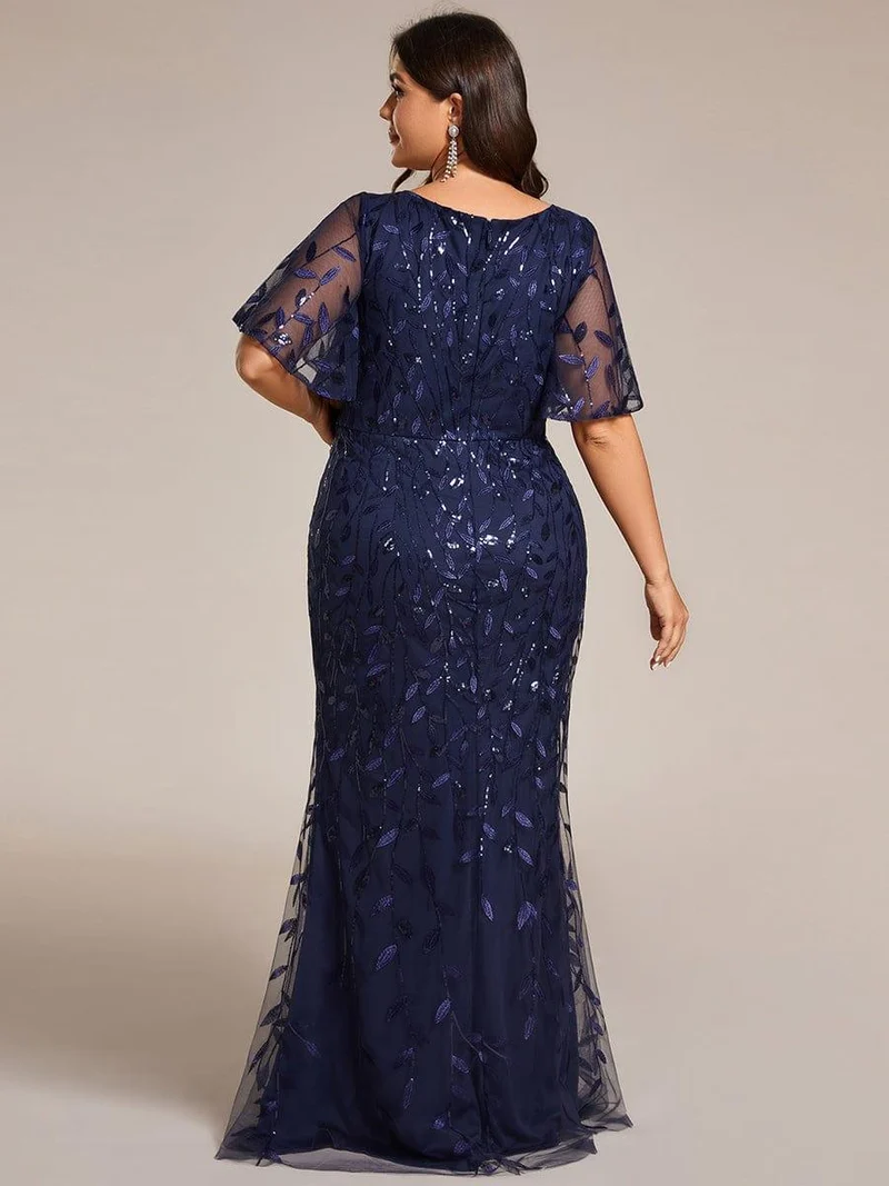 pretty DIONE|Robe de soirée sirène à paillettes et tulle à col en V grande taille