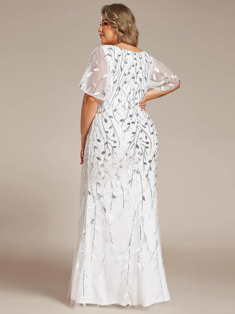 pretty DIONE|Robe de soirée sirène à paillettes et tulle à col en V grande taille