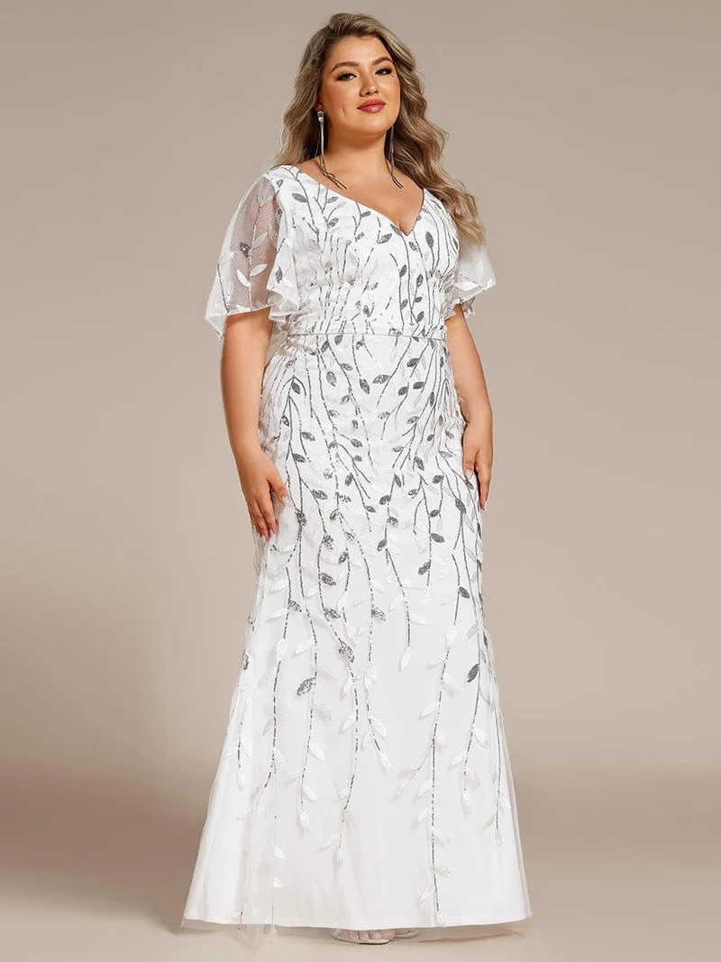 pretty DIONE|Robe de soirée sirène à paillettes et tulle à col en V grande taille