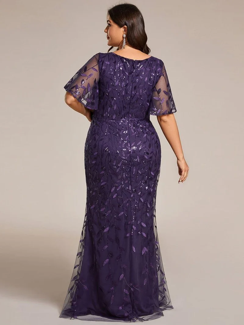 pretty DIONE|Robe de soirée sirène à paillettes et tulle à col en V grande taille