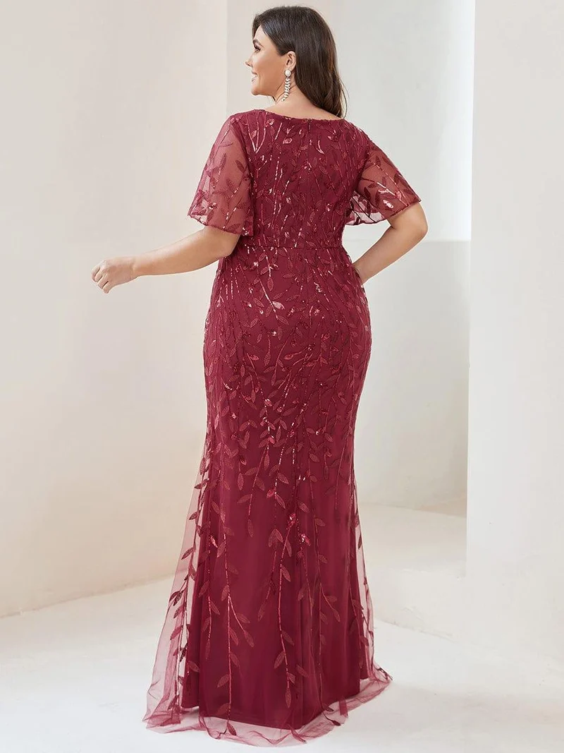pretty DIONE|Robe de soirée sirène à paillettes et tulle à col en V grande taille