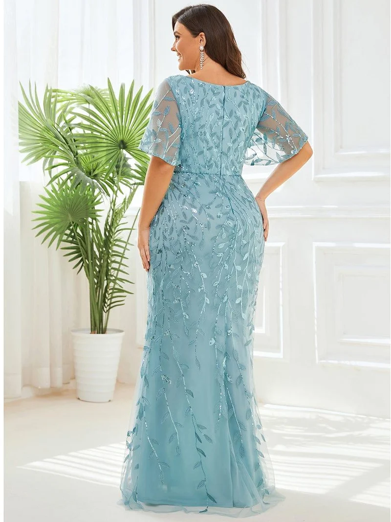 pretty DIONE|Robe de soirée sirène à paillettes et tulle à col en V grande taille