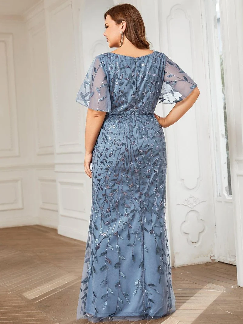 pretty DIONE|Robe de soirée sirène à paillettes et tulle à col en V grande taille