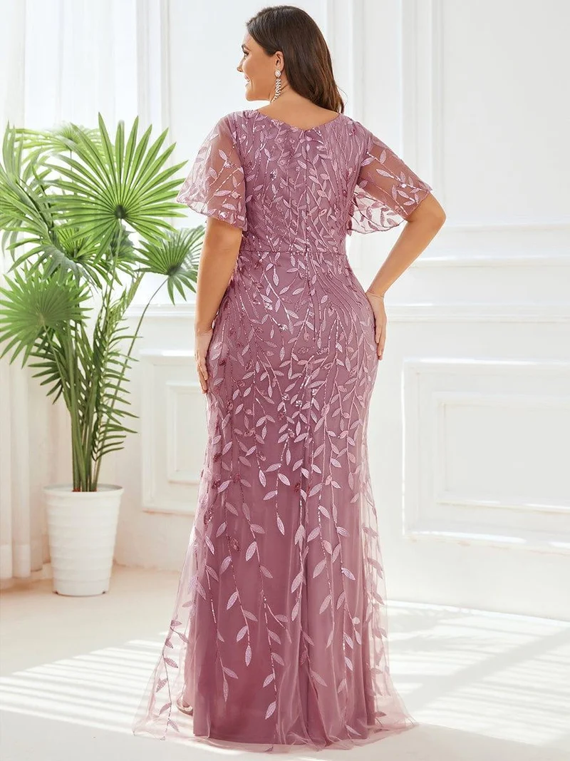 pretty DIONE|Robe de soirée sirène à paillettes et tulle à col en V grande taille